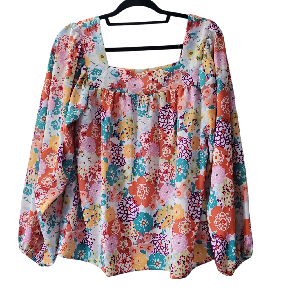 MACARON Colorful Floral Blouse Long Sleeve Light Weight